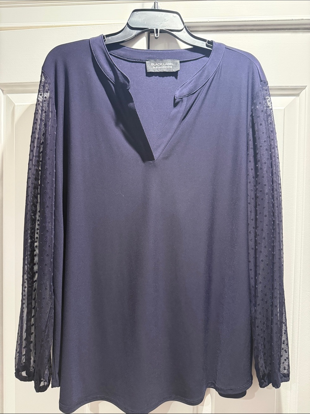 Black Label by Evan Piccone Navy Long-Sleeve Split V-Neck Blouse